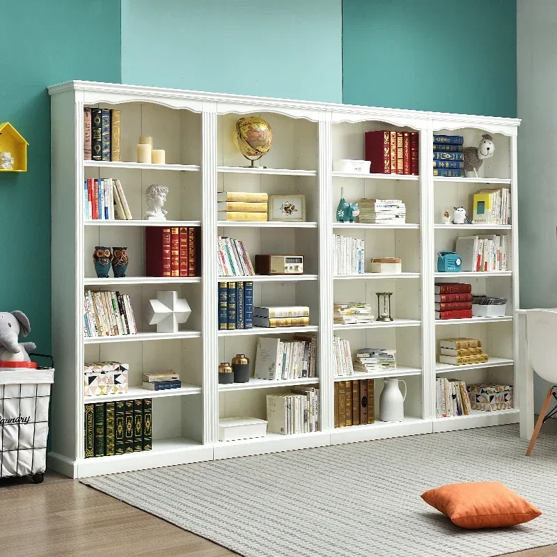 XK American-Style Solid Wood White Book Shelf Floor Bookcase Locker Living Room Shelf