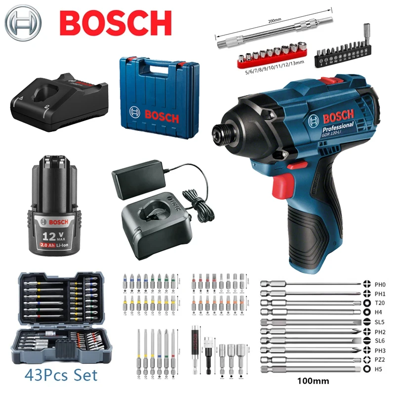 Гайковерт ударный BOSCH GDR 120-LI, нм, дюйма, 12 В, Ач