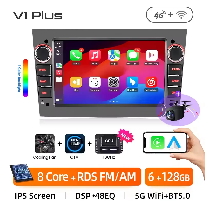 Junsun Draadloze CarPlay voor Apple Android Auto Radio voor Opel Astra Vectra Vauxhall Antara Zafira Corsa Vivaro Meriva BT RDS
