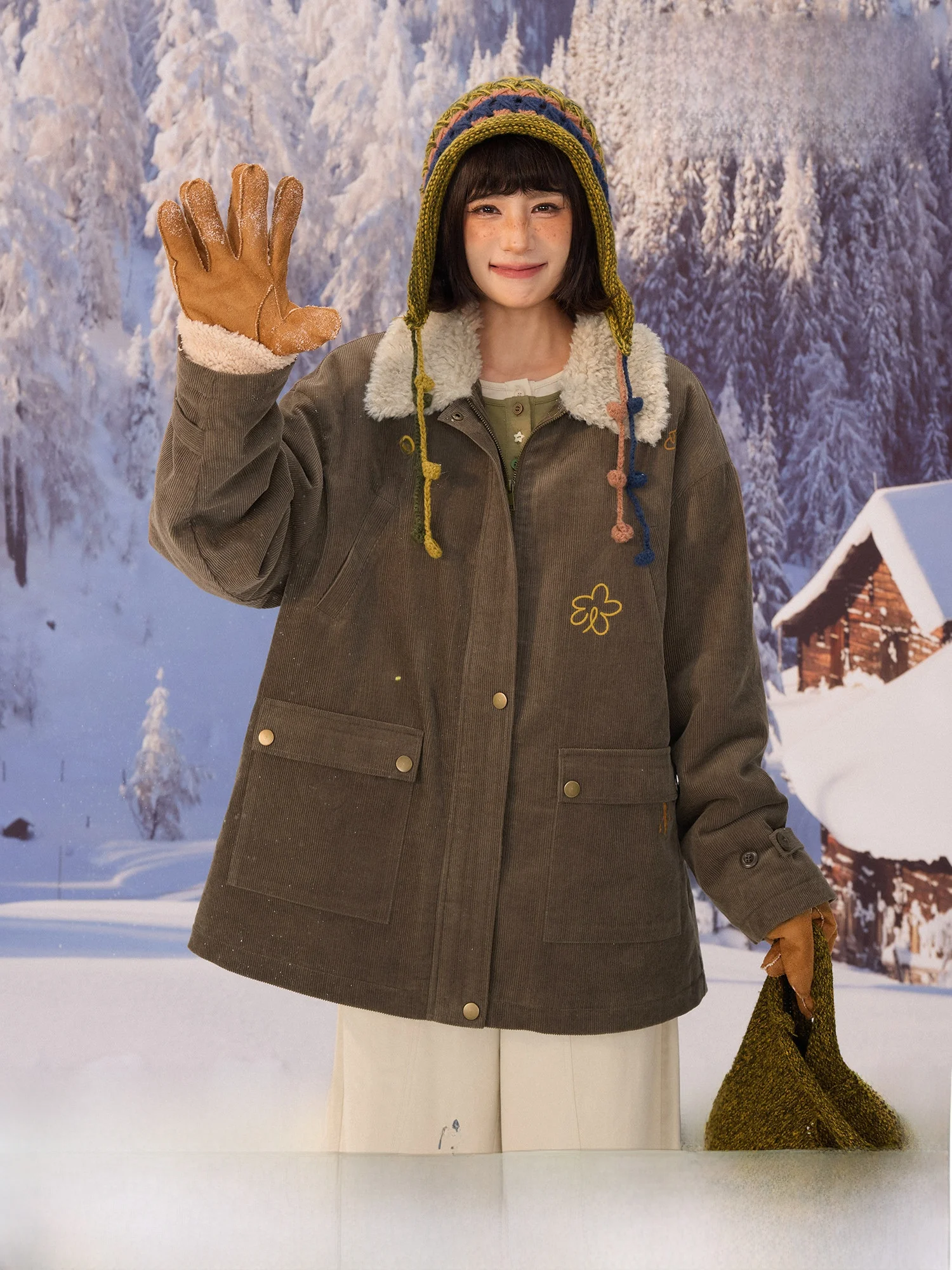 

Женская хлопковая куртка в стиле ретро с большими карманами и вышивкой, свободного кроя, теплая зимняя верхняя одежда, повседневное модное пальто