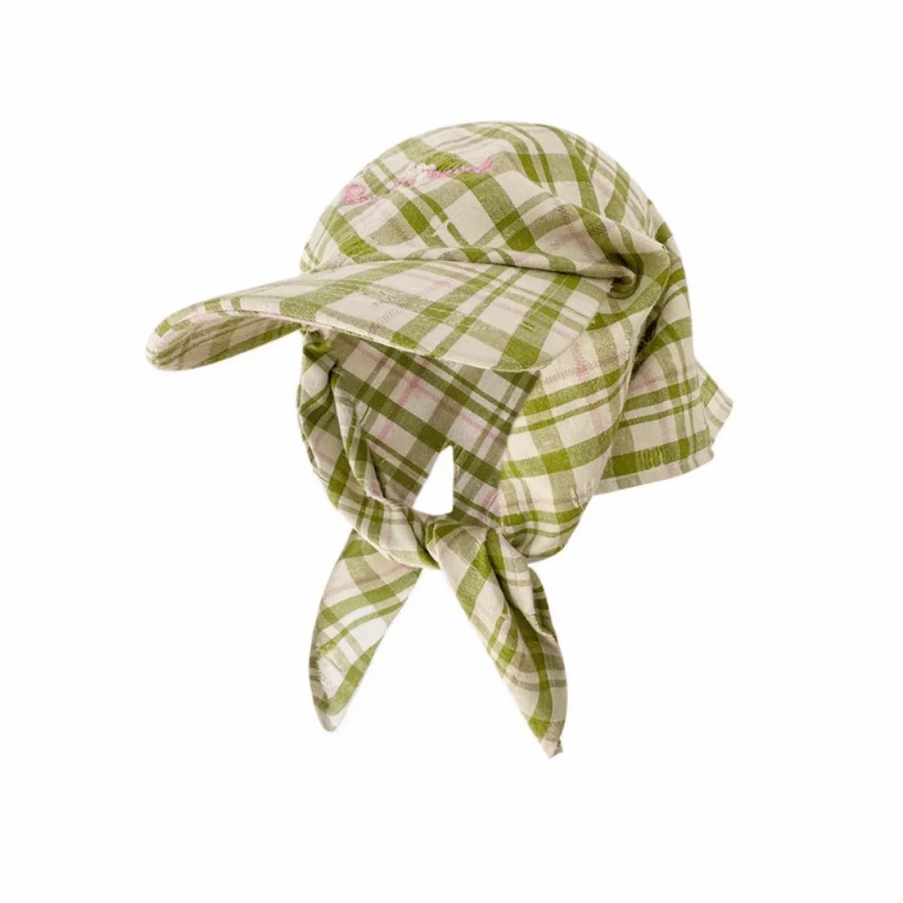 Retro Plaid Headscarf Hat Fashionable Adjustable Tied Head Cap Sun Protection Breathable Sunshade Baseball Caps