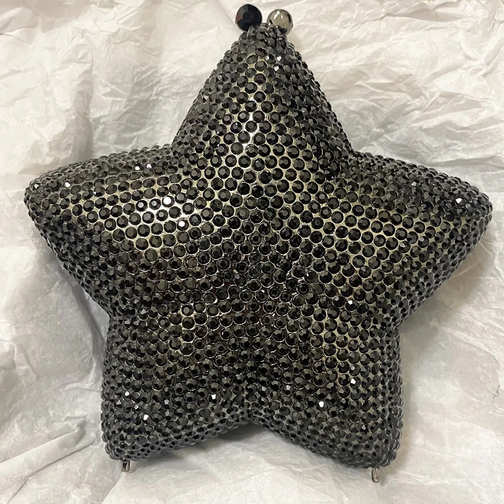 

2024 Silver Star Shaped Diamond Evening Bags Crystal Women Wedding Party Purses Five-Angled Star Clutch Rhinestone Bag Purses