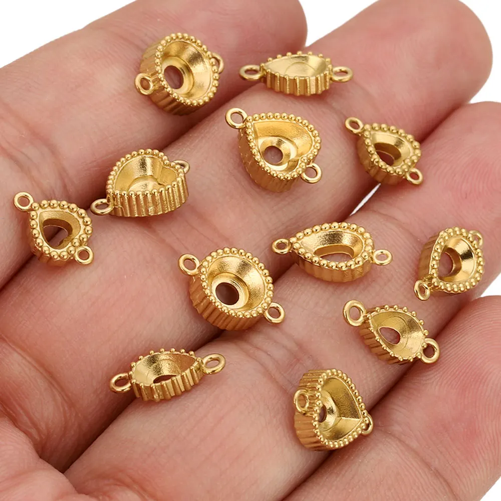 10 قطعة الفولاذ المقاوم للصدأ ثقب مزدوج جولة البيضاوي القلب الحافة سحر قلادة صواني قاعدة فارغة Diy بها بنفسك النقش صنع المجوهرات المورد الحرف