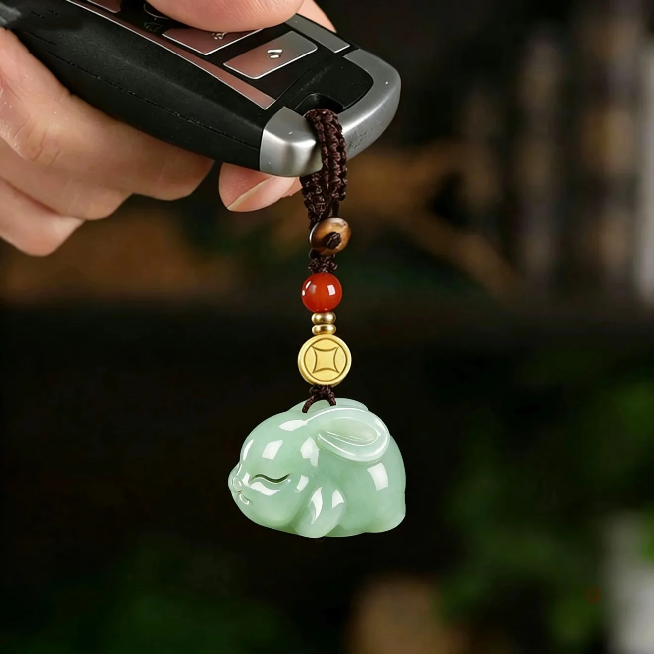 Natural Hetian Jade Cute Rabbit Chinese Zodiac Keychain Chinese Style Lucky Blessing Wealth Attracting Good Fortune Phone Pendan