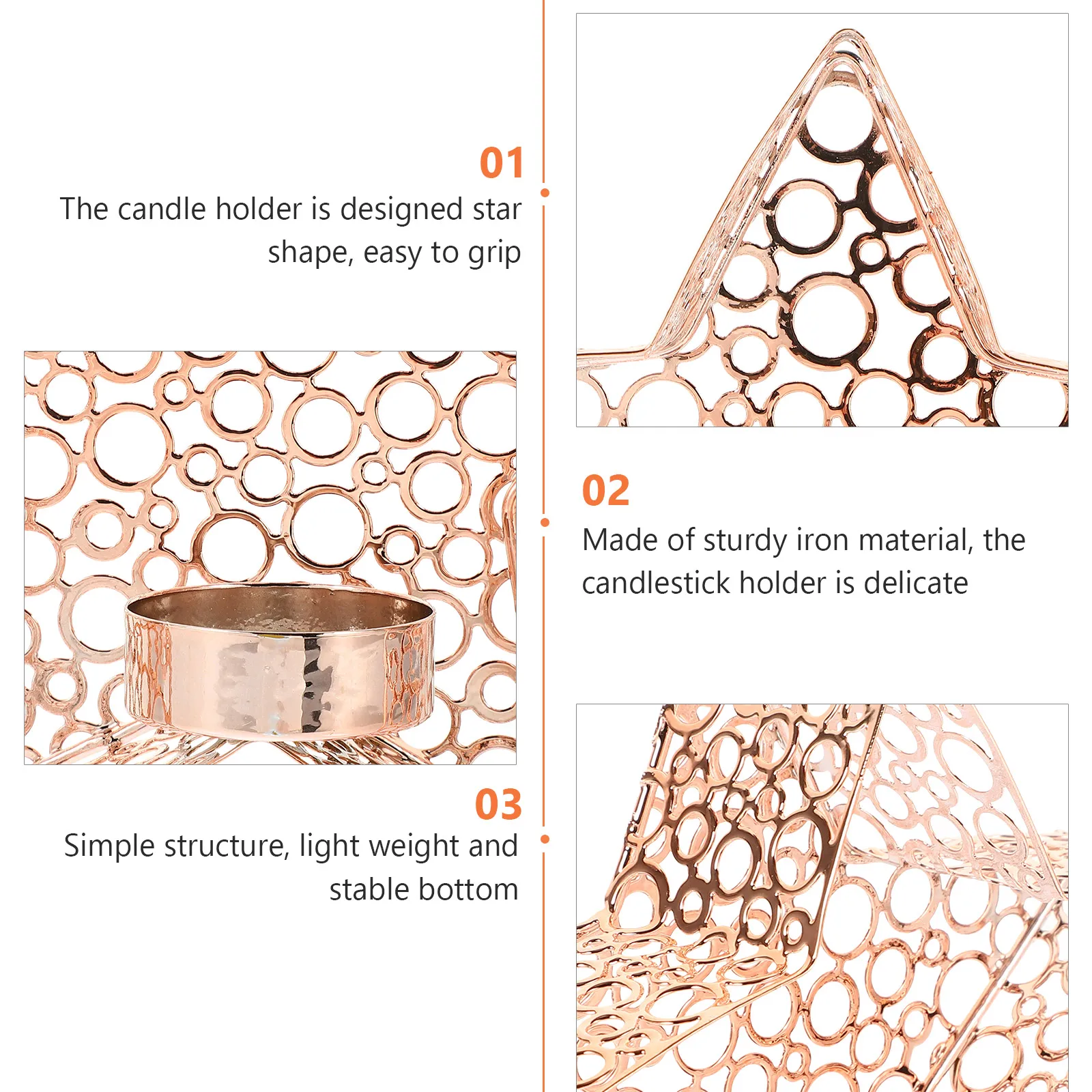 

Iron Art Candlestick Holder Star Design Metal Base for Dining Table Candlelight Dinner Wedding Reception Decor Desktop