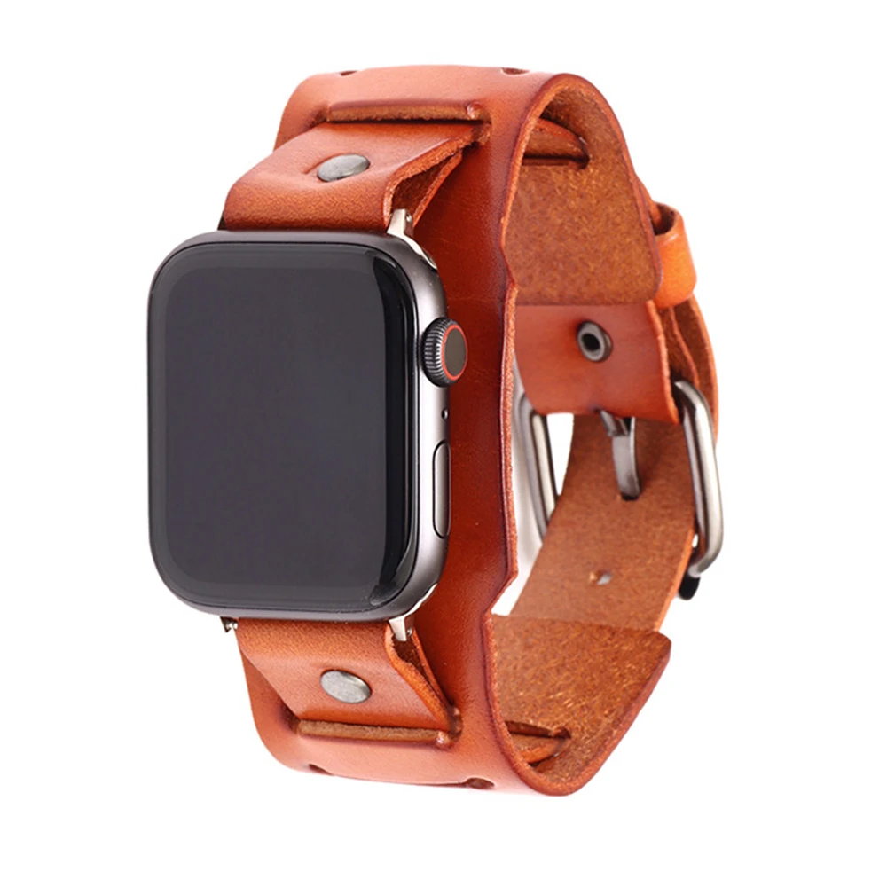 Real Leather Cuff Bracelet For Apple Watch Strap 40mm 44mm 41mm 42mm 45mm 49mm Wristband iWatch Band 3 4 5 6 7 8 9 SE Ultra 1 2