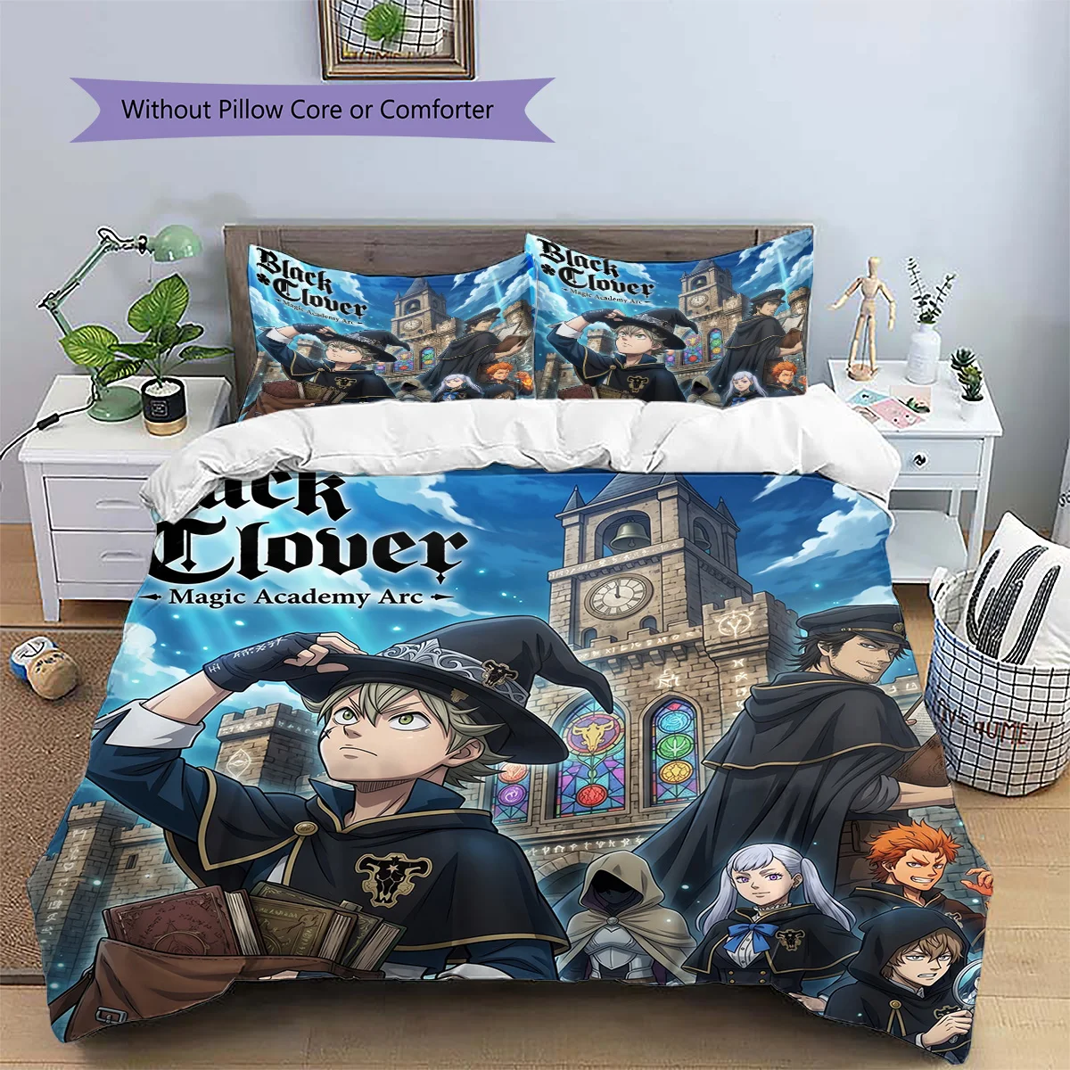 Black Clover Patterned Pillowcase & Duvet Cover Set Anime Style Bedroom Decor Great Gift for Enthusiasts YUN6518