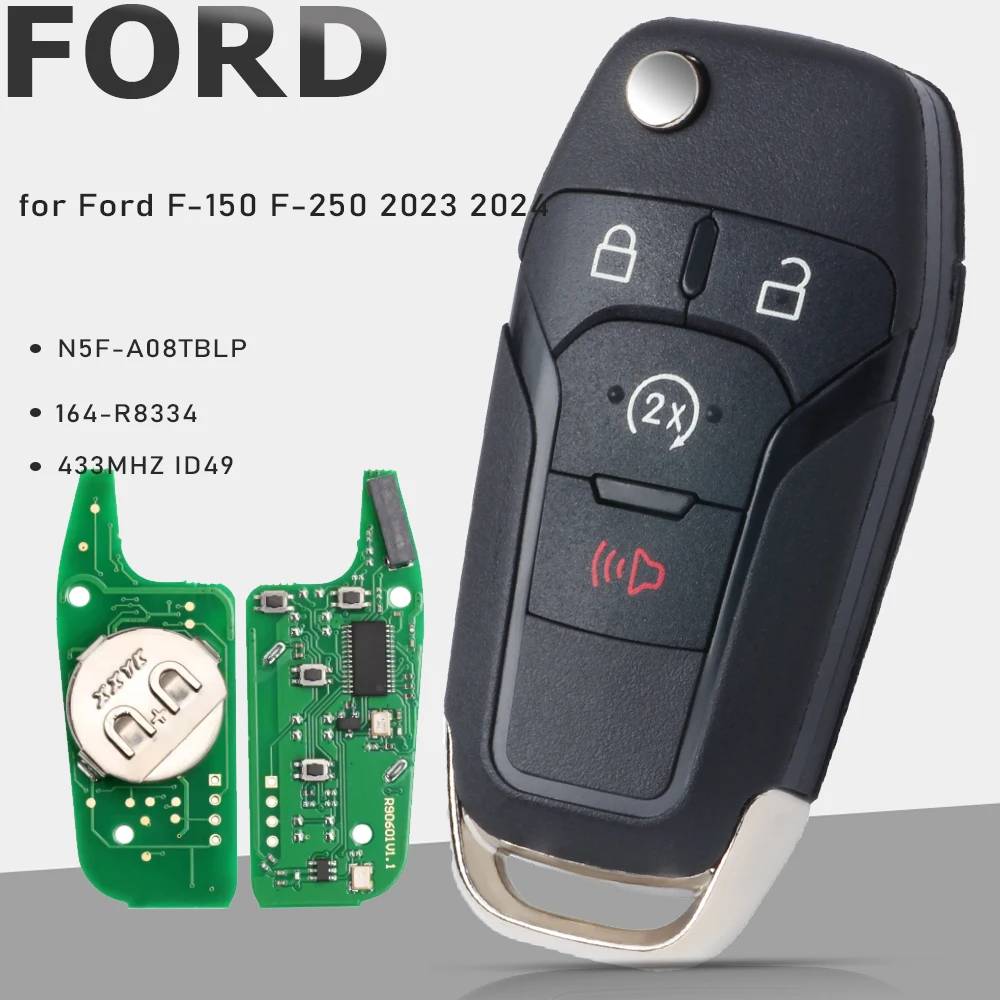 

KEYECU N5F-A08TBLP, 164-R8334 откидной пульт дистанционного управления, 4 кнопки, 433 МГц для Ford F-150 F-250 2023 2024