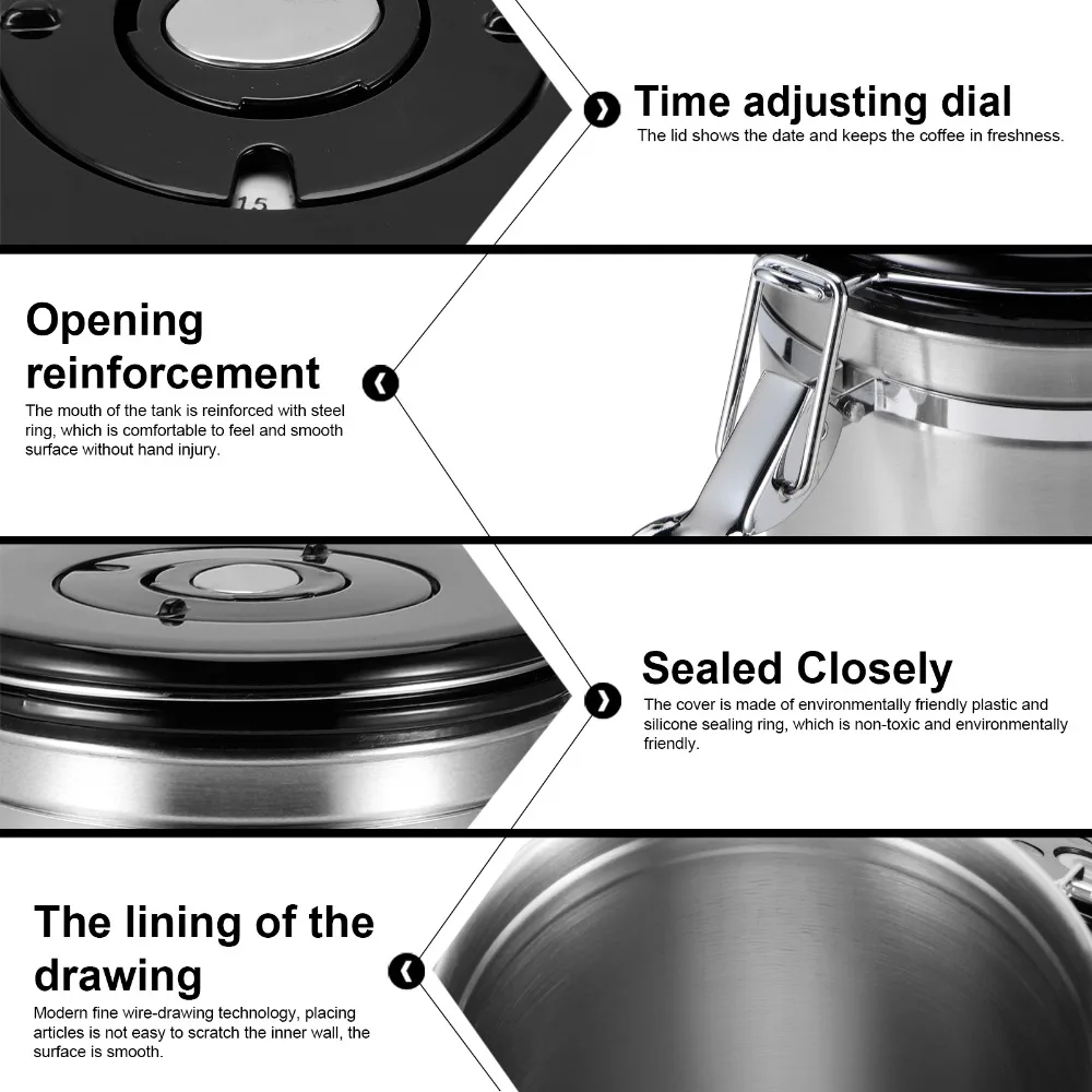 304 Stainless Steel MoistureProof Coffee Bean Storage Pot With Air Evacuation Valve Silver/Red/Black/White Sealed Food Container