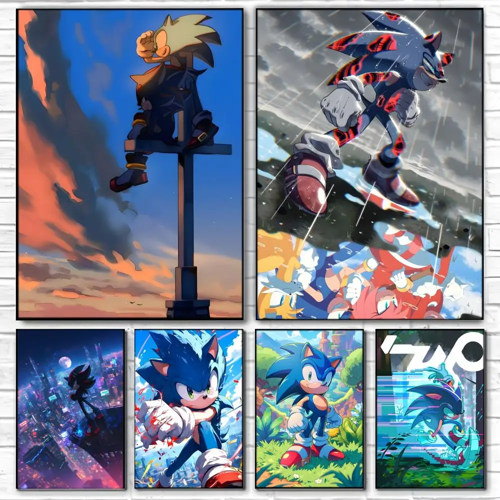 Fantasy Cartoon S-Sonic the H-HedgehogS Poster  Self-adhesive Art Waterproof Paper Sticker Coffee House Bar Room Wall Decor