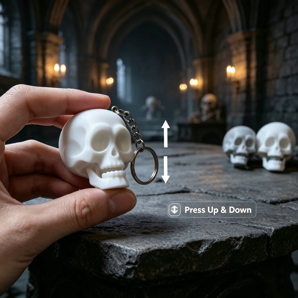 3D Printed Skull Fidget Keychain Movable Jaw Press Clicker Decompression Toy Gothic Pendant Unique Stress Relief Halloween Gift