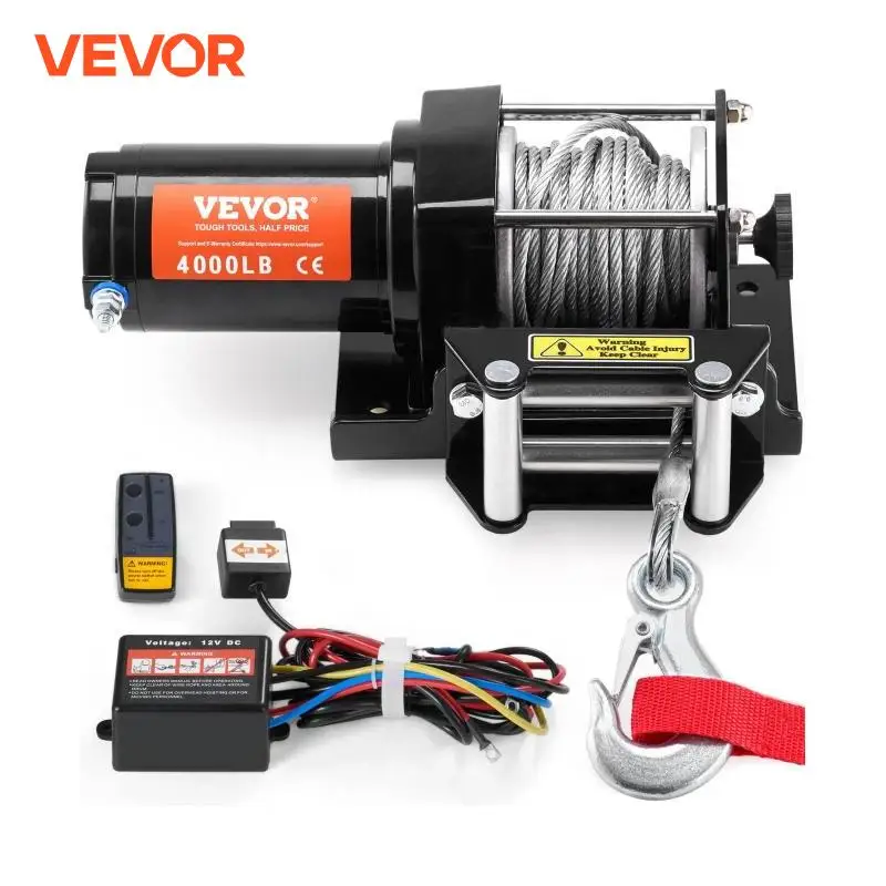 VEVOR 4000lbs Electric Winch with 39ft 7 Strands Steel Cable Wireless & Wired Remote Control ATV/UTV Winch for Truck Towing