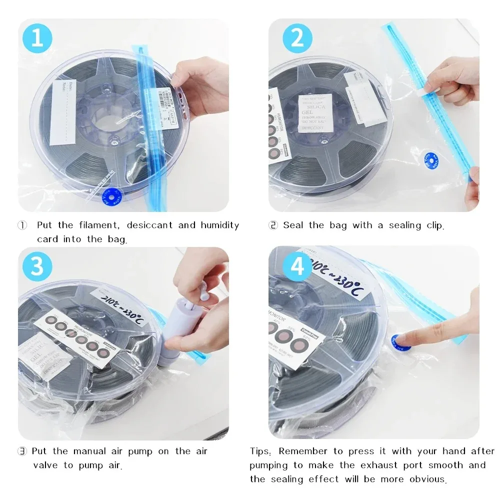 3D Printer Filament Storage Bag PLA/ABS/TPU Filament Dryer Safekeeping Humidity Resistant Sealing Bags Keep Filament Dry Sealed