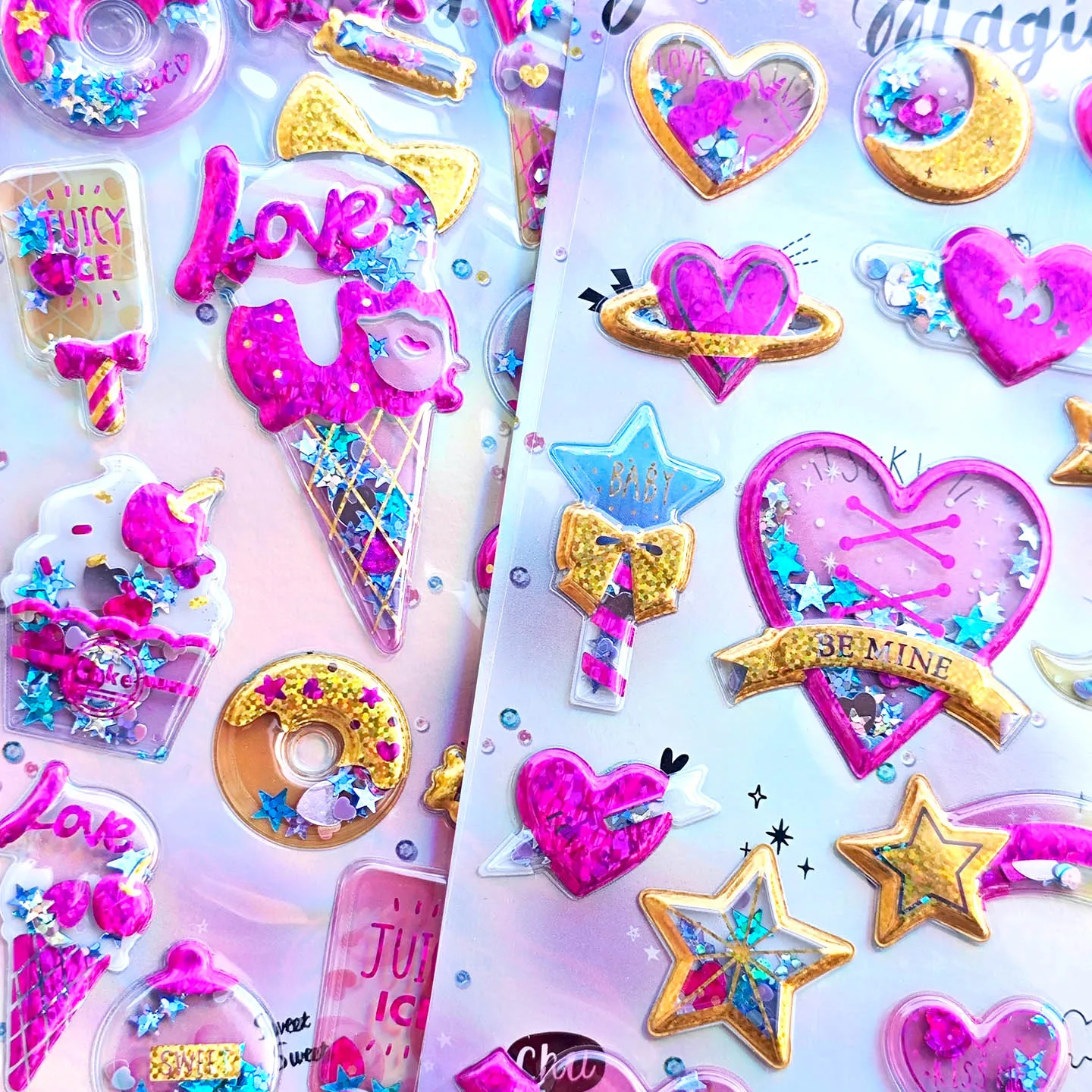 

4 pcs Random Shiny Magic Shake Stickers 3D Scrapbooking Diy Journal Daily Cute Stationery Sticker School Supplies Gift