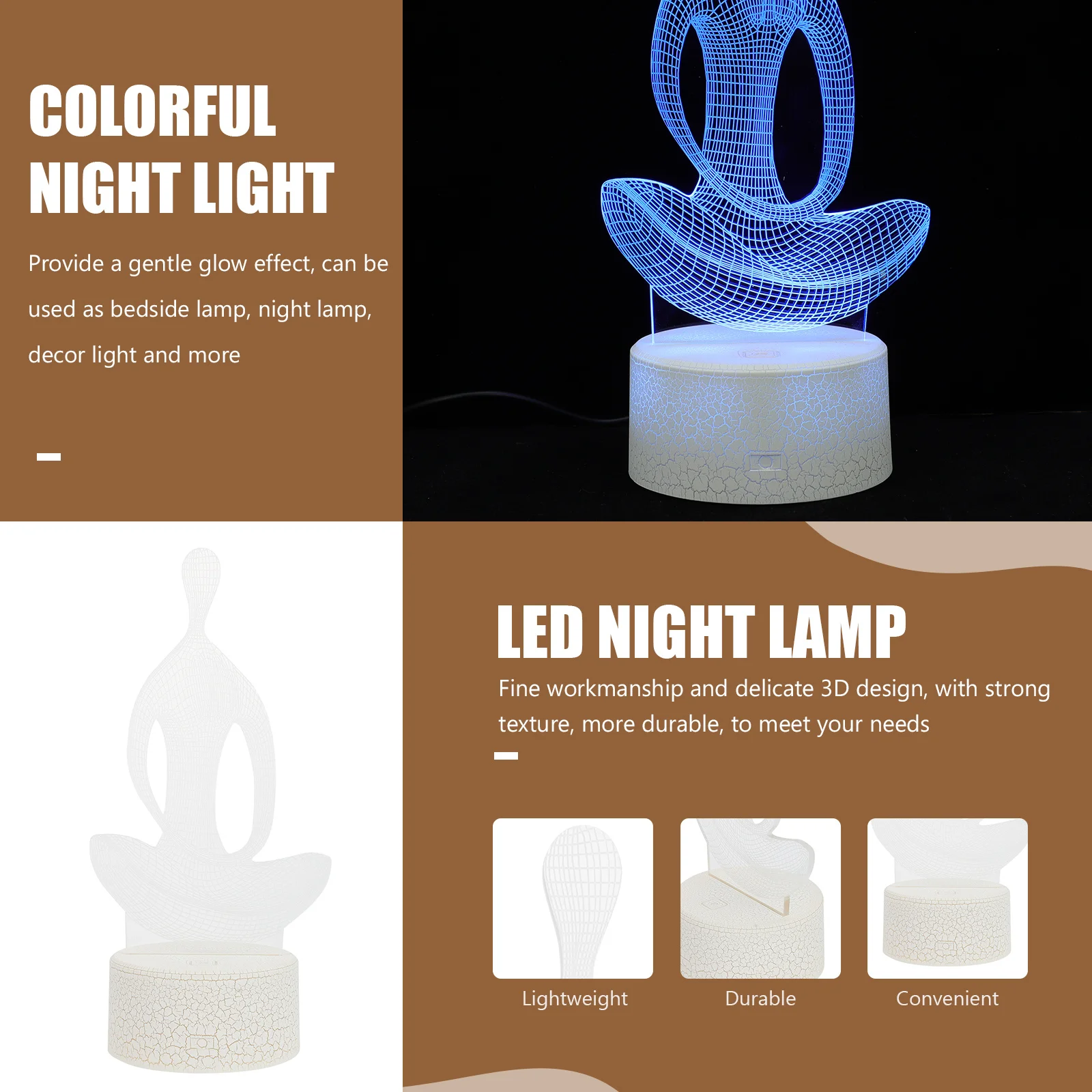 1 مجموعة اللمس ثلاثية الأبعاد ضوء الليل تغيير Led الوهم مصباح Usb بالطاقة التأمل الشكل ديكور السرير ضوء للمنزل