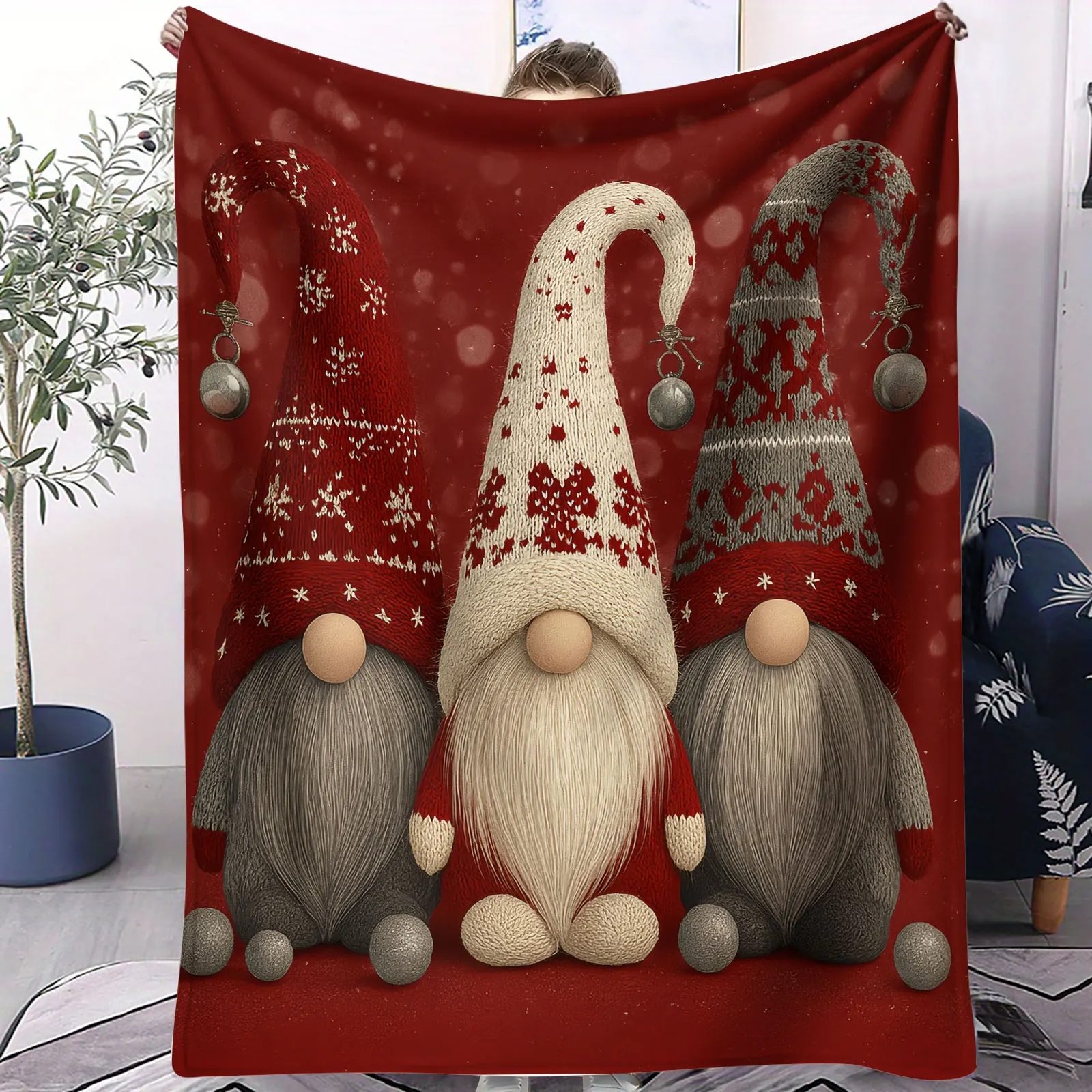 Rot karierte Weihnachtszwerg-Überwurfdecke, weiche Flanell-Nordische Zwergdecke für Couch, gemütliche Überwurfdecke für die Heimdekoration für den Urlaub