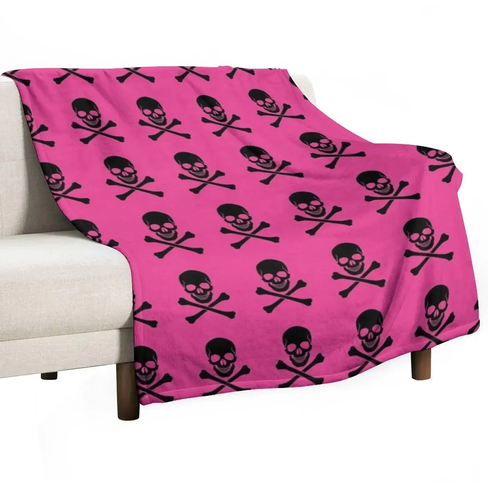 Black Skull and Crossbones on Pink Throw Blanket Baby Luxury St valentine gift ideas Blankets