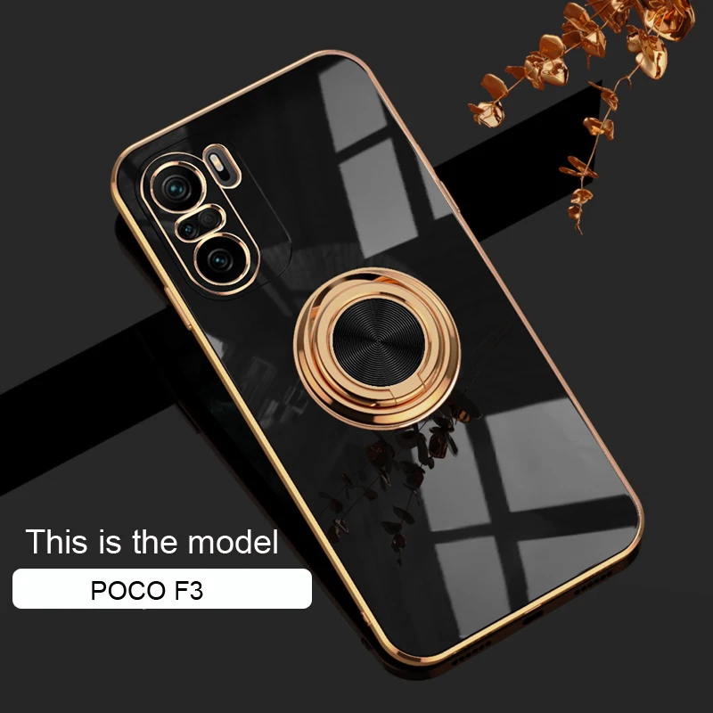 Plating Magnetic Case For Xiaomi Redmi Note 10 Pro Max 10S 10Pro Note10 POCO F3 Soft Silicone Shell Cover With Ring Holder Stand