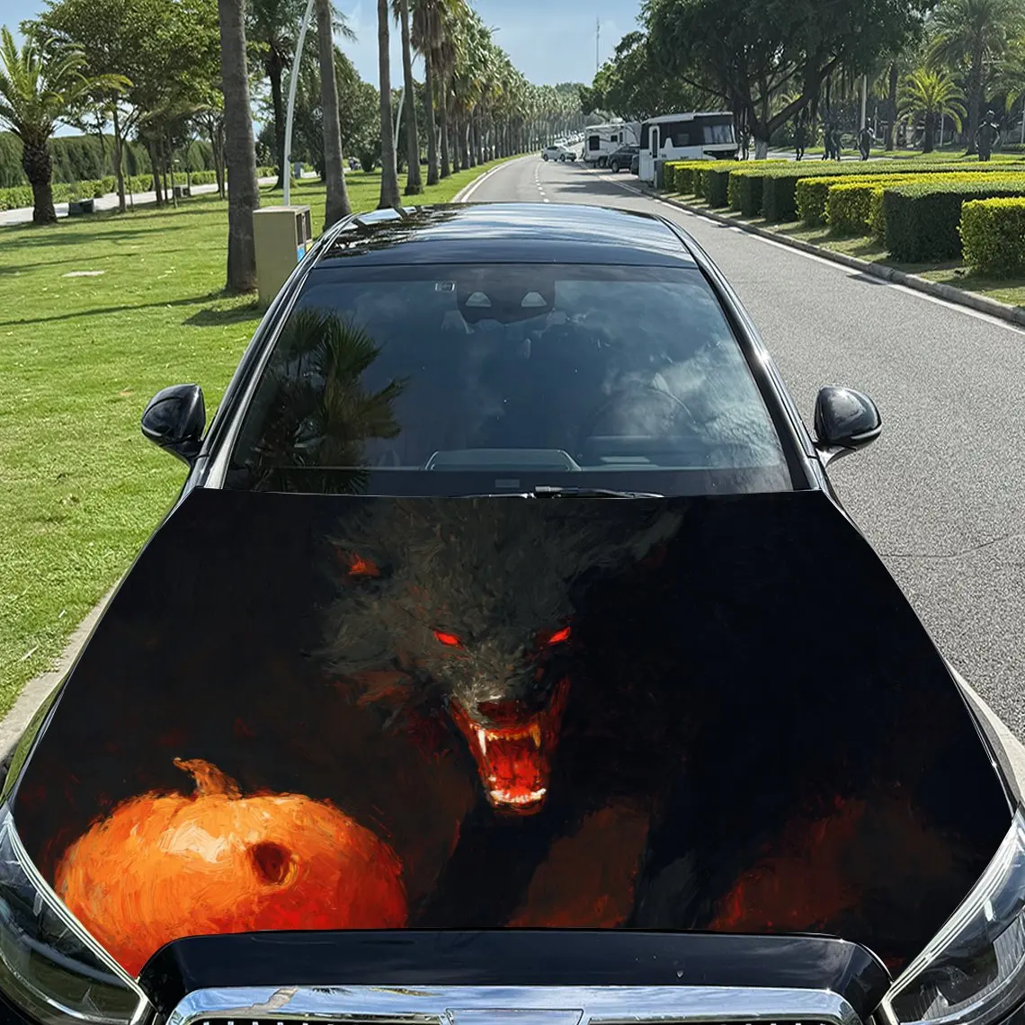 Creepy Pumpkin - Monster Car Hood Stickers - Self-Adhesive, Waterproof and Durable Vinyl Wrap, Decorate And Protect Your Car - T