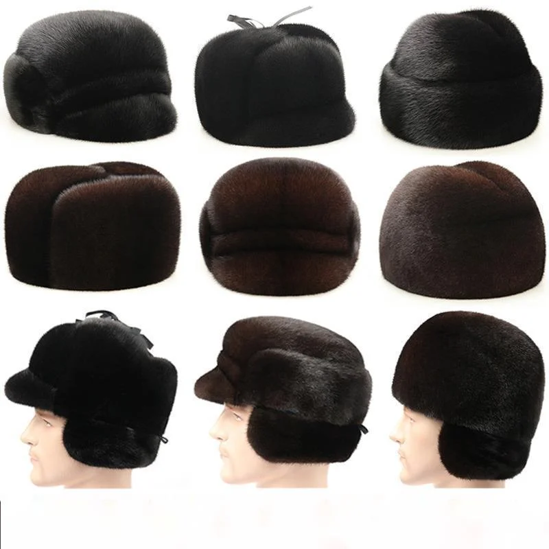 

Real Mink Fur Hat For Men Whole Mink Fur Hat Winter Natural Fur Hat For Father Winter Thickened Genuine Mink Fur Bomber Hats