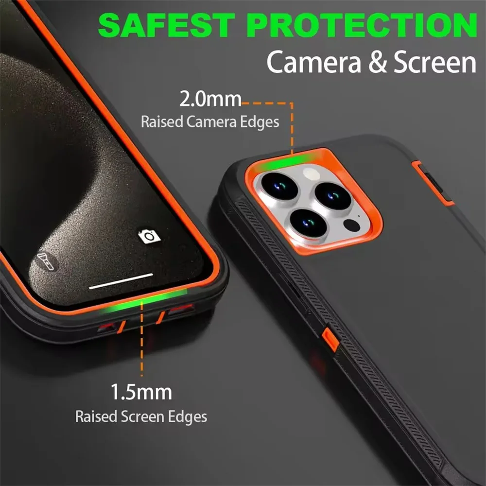 3-in-1 Defend Handyhülle für iPhone 16 17 16E 15 14 Plus 13 12 11 Pro Max Mini Original Robuste Stoßfeste Hybrid-Schutzhülle – Detail 2