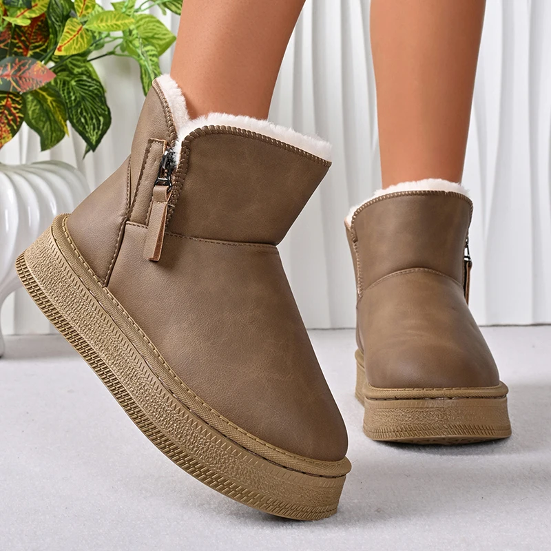 بو الجلود الدافئة رشاقته أفخم الثلوج أحذية النساء الراحة سميكة وحيد عدم الانزلاق القطن مبطن أحذية امرأة سستة رقيق الشتاء الأحذية #3