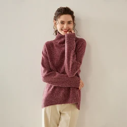 Autunno e inverno nuova collezione (100% Cashmere) maglione di Cashmere di fascia alta da donna con collo alto e filato di fiori di grandi dimensioni C