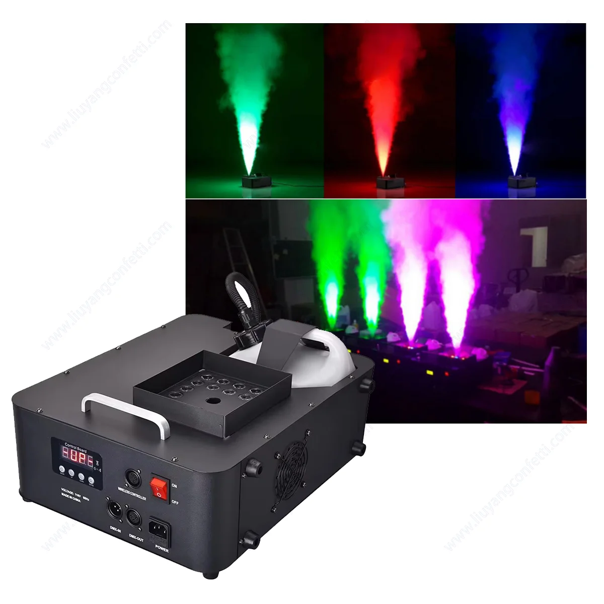 1500w Fog Machine RGB 3IN1 24LED Vertical Smoke Machine Stage Light Spray Fogger for Halloween Wedding Disco Party Event DJ Rent