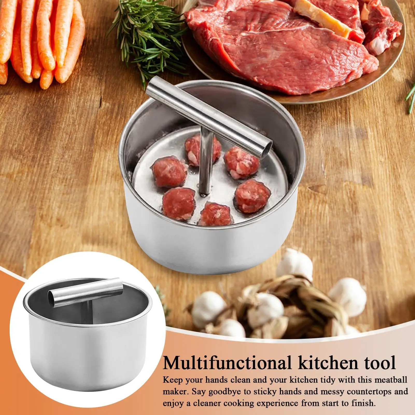 Two sizes Home Stainless Steel Meatball Press Creative Manual Meatball Maker for Home Use Makes Multiple Meatballs at Once