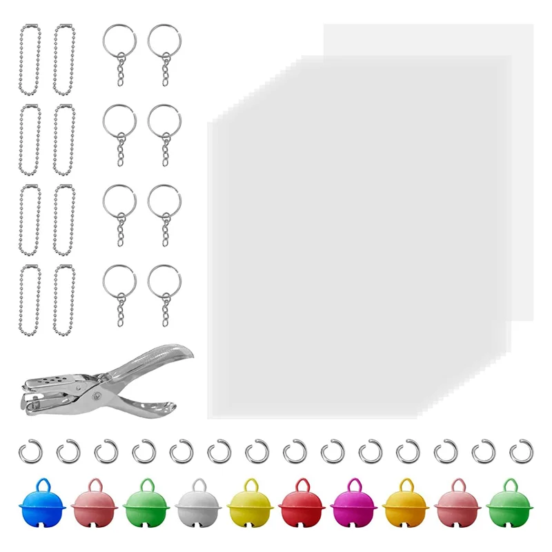 Versatile 111PCS Shrink Plastic Sheets Kit With 20 PCS Frosted Blank Shrinky Art Paper And 90PCS Keychains Jewelry Accessories