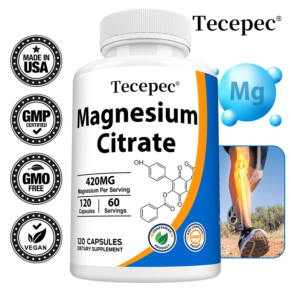 

Magnesium Citrate 420 Mg-Dietary Supplement To Promote Muscle Relaxation, Support Nervous System, Bone and Heart, 120 Capsules