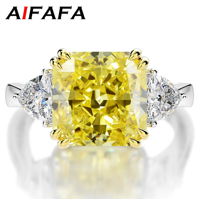 

AIFAFA 100% 925 Sterling Silver Lemon Aquamarine Diamond Pink Gemstone 10*10mm Wedding Engagement Party Ring Fine Jewelry