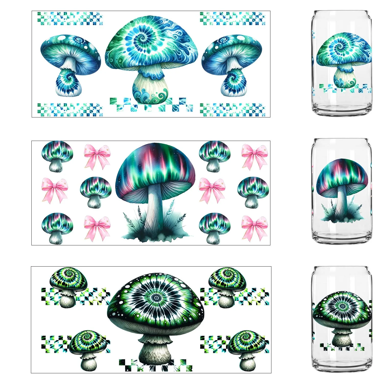 Cool Psychedelic Vibe Mysterious Mushroom Party DIY Decals 3D transfers uvdtf stickers 16oz uv dtf cup wraps for Libbey Glasses