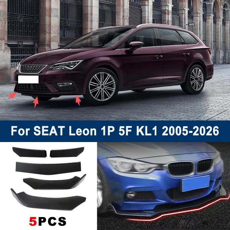

For SEAT Leon 1P 5F KL1 2005-2026 model, adjustable 5PCS front bumper lip spoiler protection decorative kit, car body kit