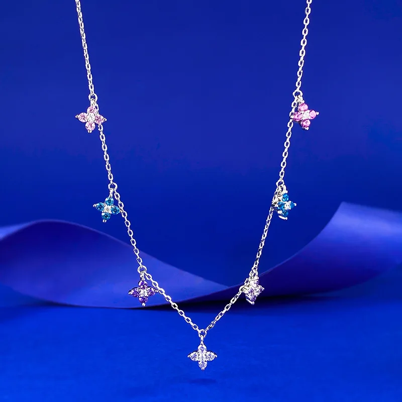 

New S925 sterling silver dopamine colored diamond camouflage necklace, light luxury fashion style wedding jewelry