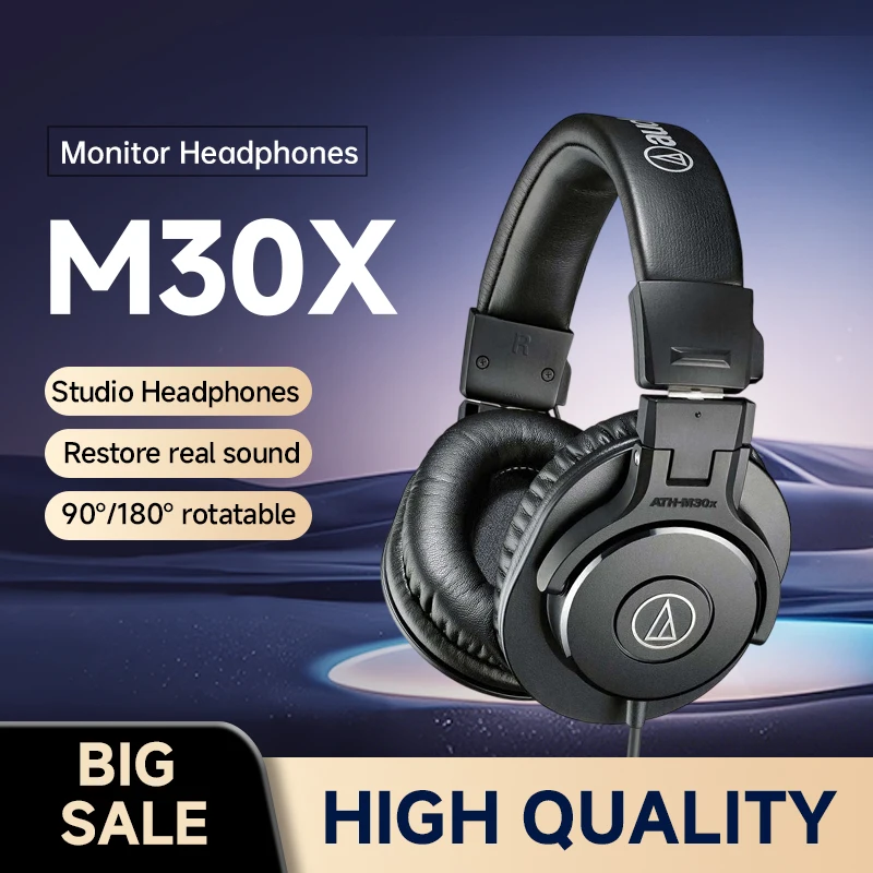 Audio-Technica ATH M30x Monitor de estudio profesional auriculares ligeros plegables con bolsa de transporte para seguimiento de edición de vídeo