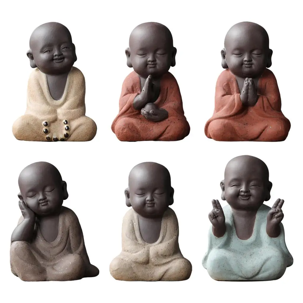 Chinese Buddha Ceramic Decoration Figurine Decor Kung Fu Happy Monk Lovely Mini