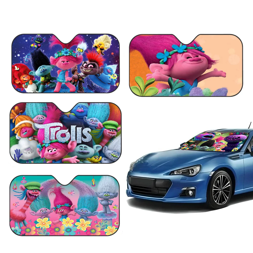 

Cartoon T-Trolls Windshield Sunshade Anime Cute Car Front Windshield 70x130cm Sun Visor Heat Reflector
