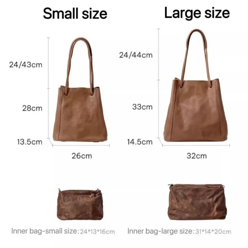 Minimalistischer Stil aus echtem Leder, große Kapazität, Damen-Nischen-Retro-Rindsledertasche, vielseitige Eimer-Schulter-Crossbody-Tasche