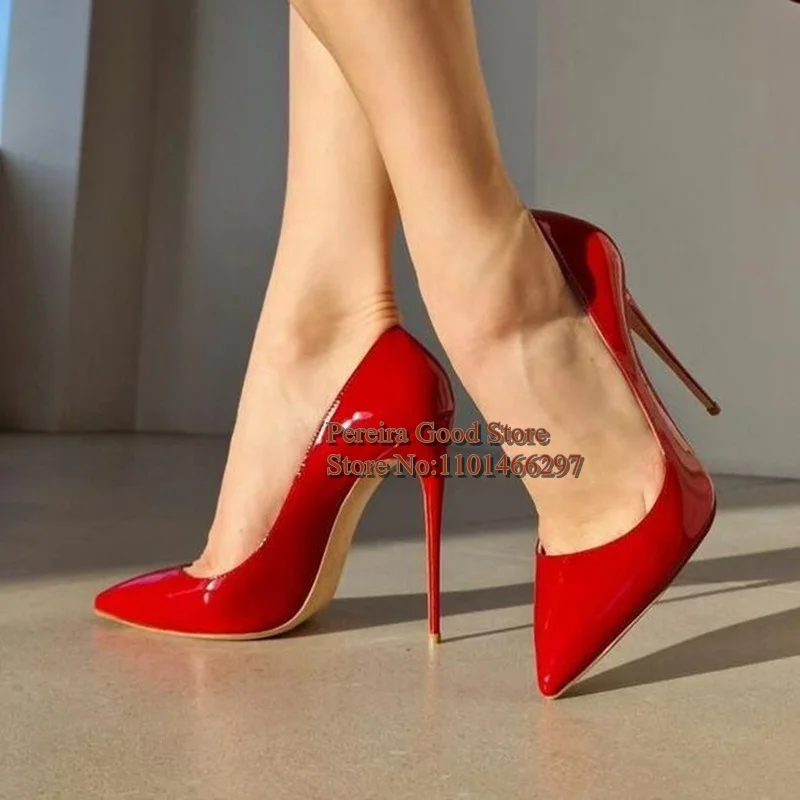 

Red Matte Leather Stiletto Heels Pump Pointed Toe Slip On Shallow PU Female Banquet Wedding Evening Shoes 12cm 10cm 8cm