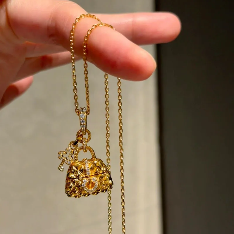 

Легкая роскошная ретро-сумка в форме сердца с инкрустацией бриллиантами, подвеска-подвеска, ожерелье, новинка в китайском стиле, модная цепочка на воротник, ювелирные изделия