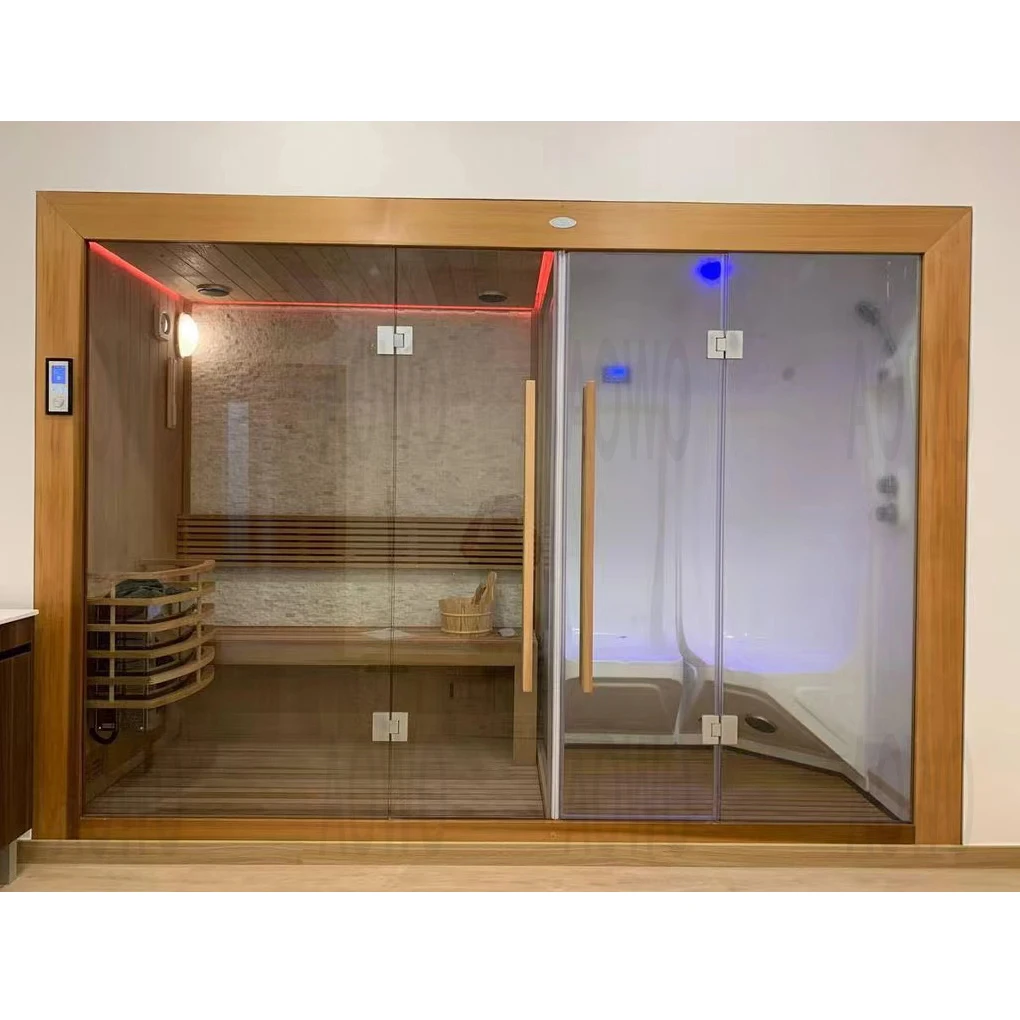 Sauna moderna per esterni Doccia turca Sauna di lusso 6 persone Vapore interno asciutto Armadietto a infrarossi Riscaldatore Seks Sauna Spa