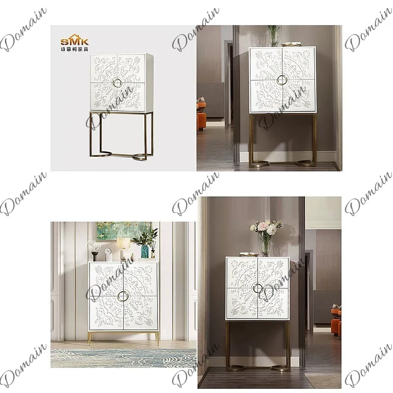 Solid Wood Italian Minimalist Sideboard with Stainless Steel High Legs for Living Room Wine Storage