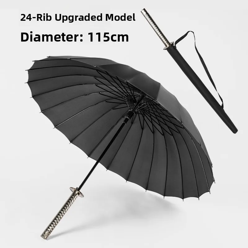 Samurai Style Rain Umbrella for Men with Sword Handle Backless Simple Design Large Size Iron Shaft Weather Resistant Cloth