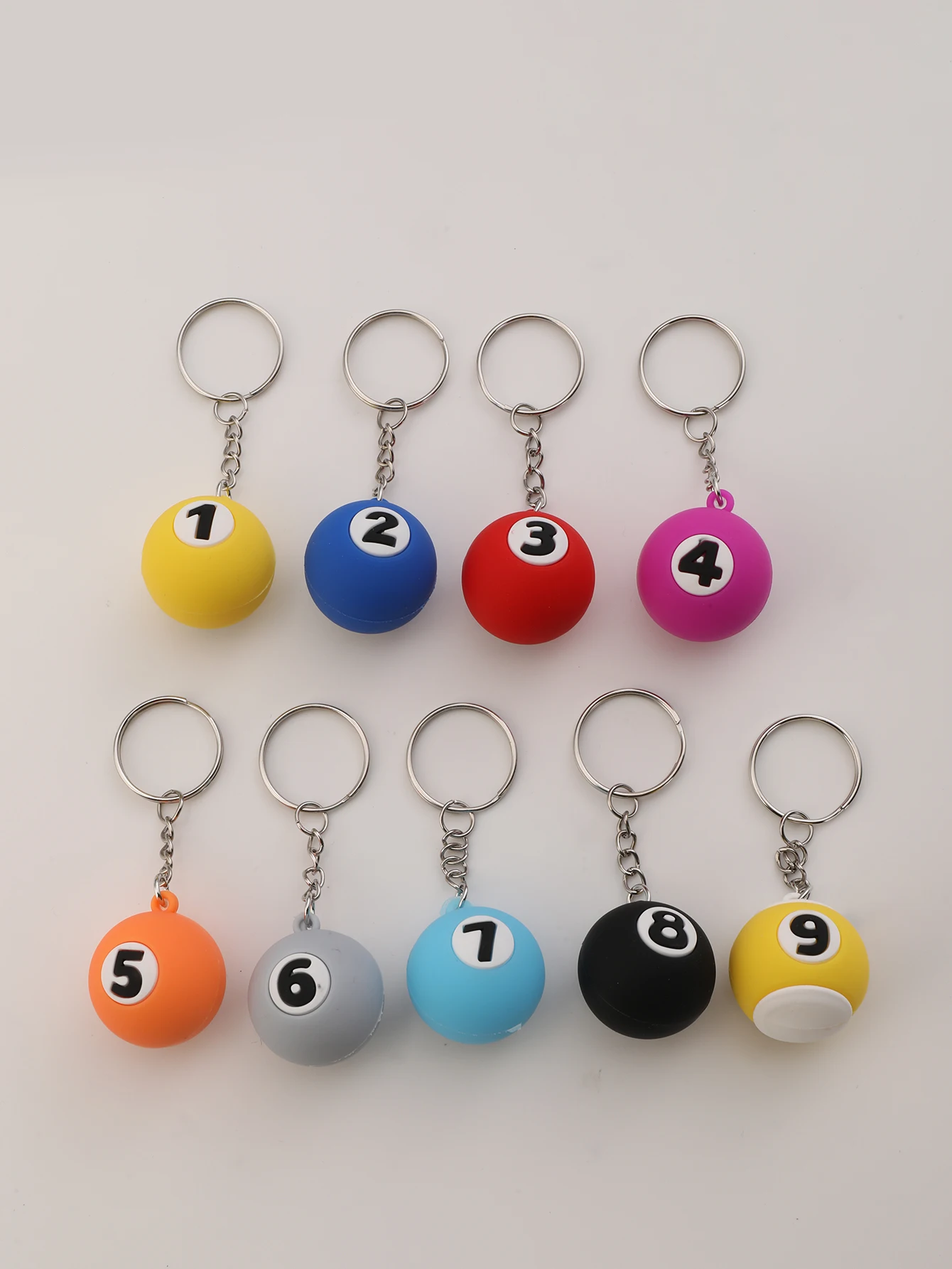 9pcs PVC Billiard Keychain Fashion Cute Cartoon Colorful Bag Key Chain Keyring Ornament Bag Purse Charm Accessories Easter Gifts