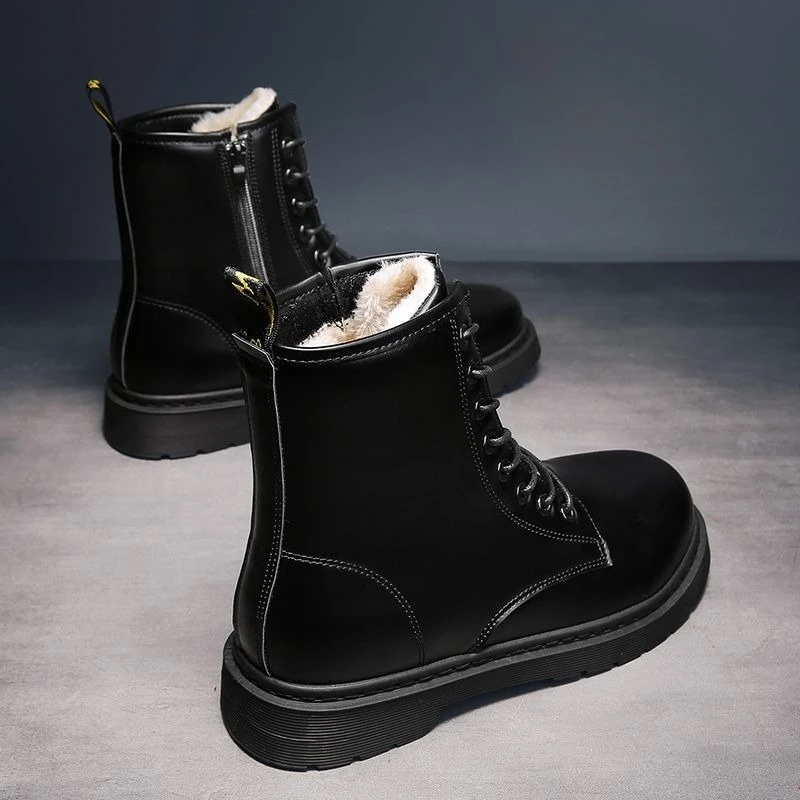

Men's 2025 Winter New High Top Cotton Padded Thickened Warm Snow Shoes Casual Black Leather Lace Up for Men