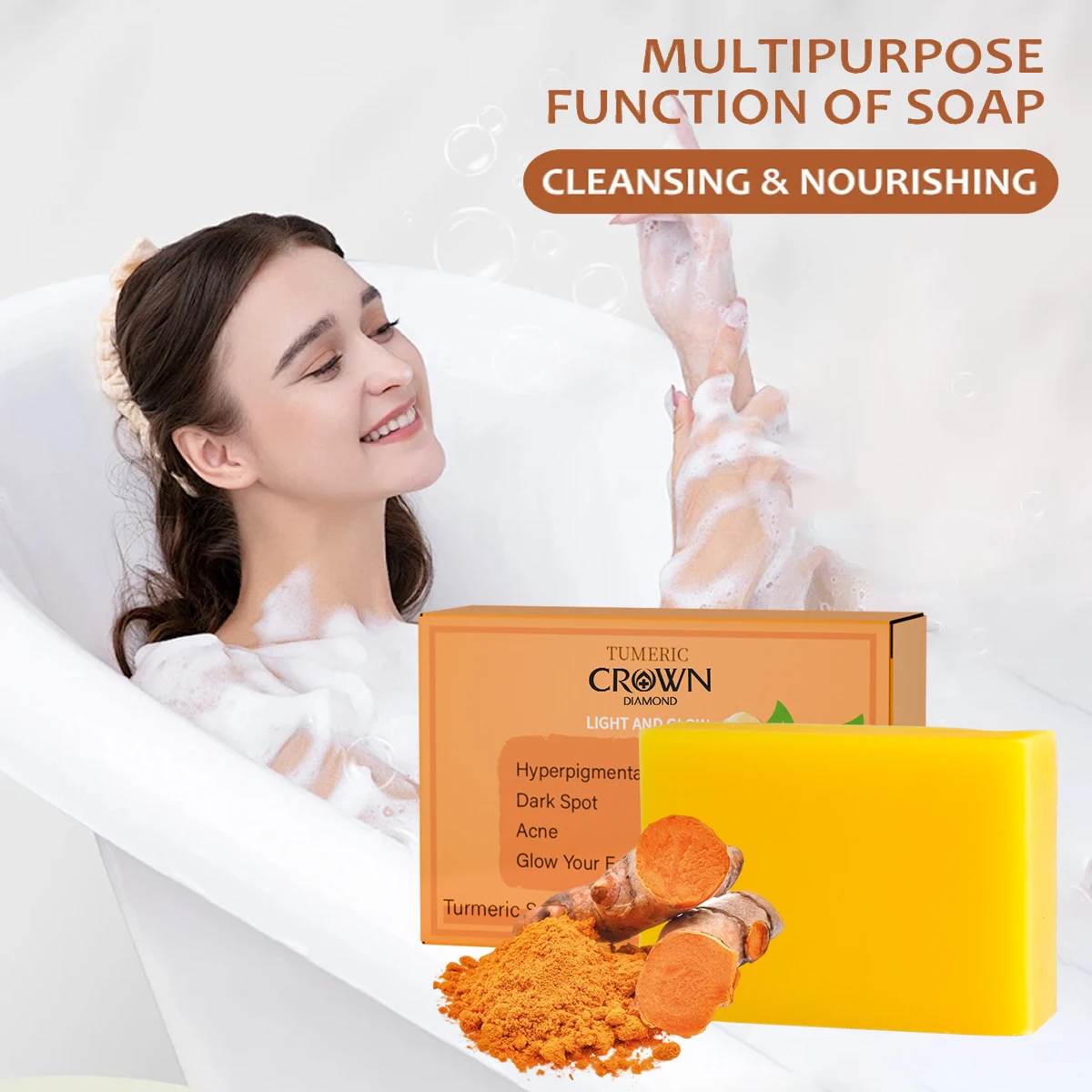 Turmeric Soap Glow-skin Brightening Exfoliates Skin Whitening Soaps Multi-purpose Facial Care Supplies for Acne Body Skin Care