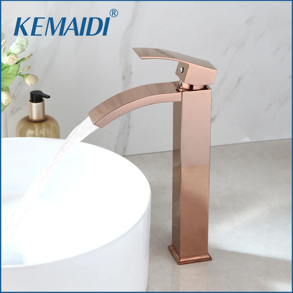 

KEMAIDI Bathroom Basin Faucets Rose Gold Tap Hot & Cold Mixer Single Handle Deck Mounted Lavatory Crane Water Tap