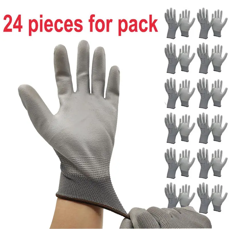 12 Pairs Safety Protective Coated PU Work Gloves Palm Coated Glove Mechanic Working Gloves CE Certificated EN388 4131X