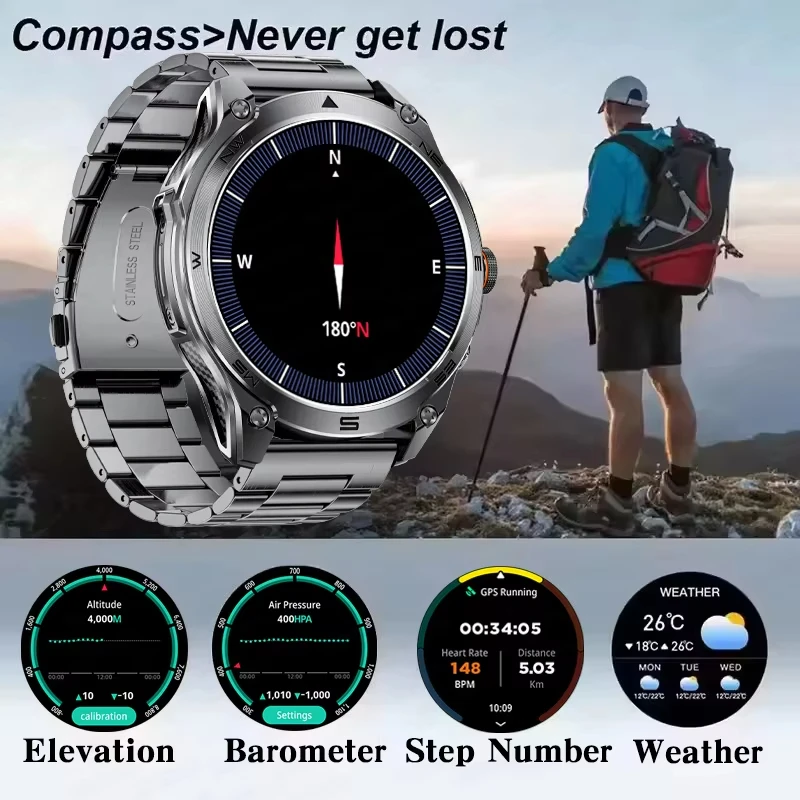 T-Rex3 Ultra New Built in GPS Compass Smart Watch 1000mAh Battery 10ATM Waterproof Sports tracker Outdoors Military Smartwatches
